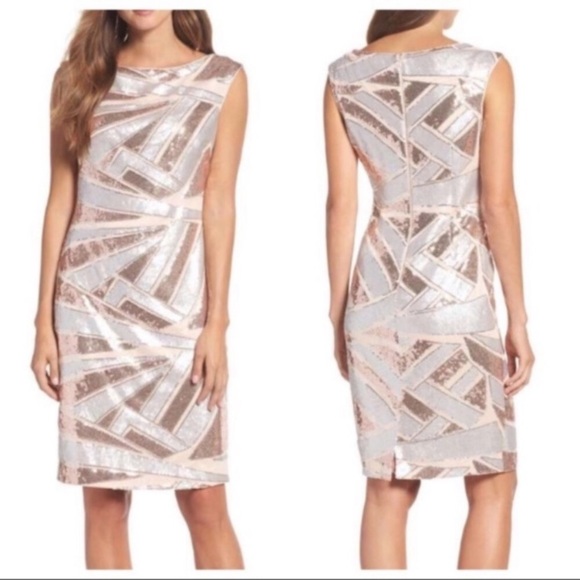 Vince Camuto Split Sequin Blush Sheath Dress - Picture 6 of 8